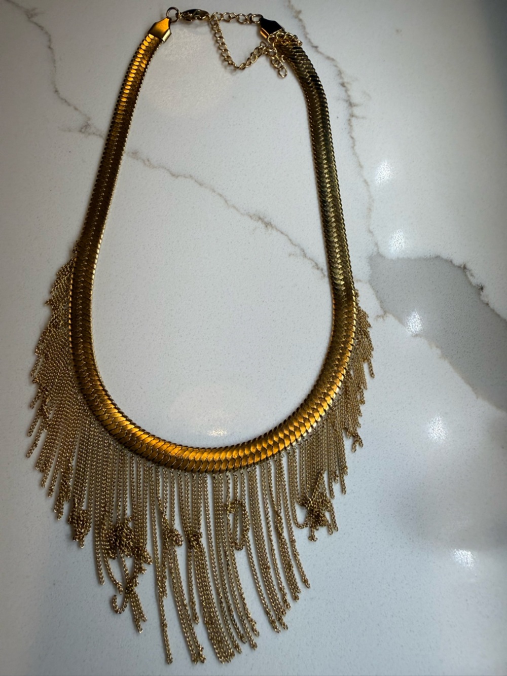 Gold Fringe Statement Necklace - Unbranded